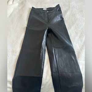 aritzia wide leg leather pants